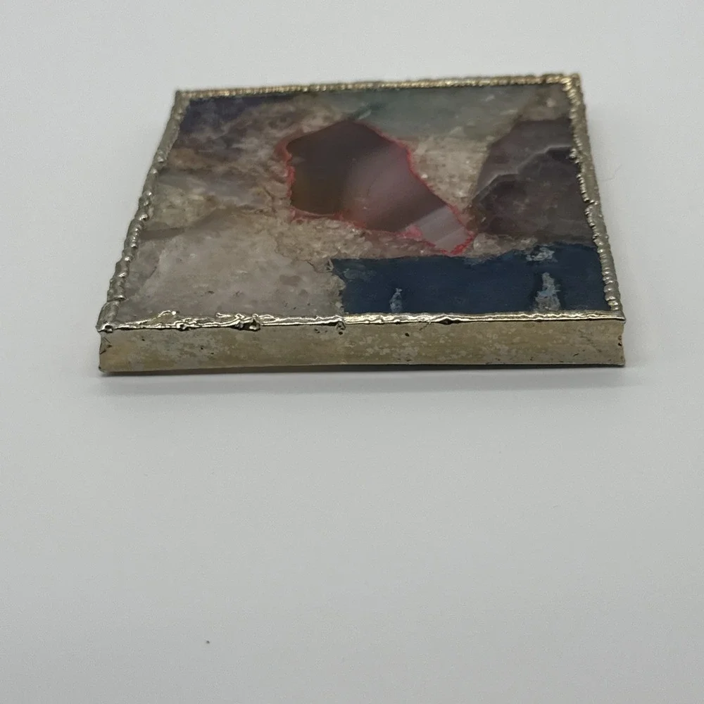 Anthropologie Natural Stone Coaster w/ Gold Gilt Rim, 4